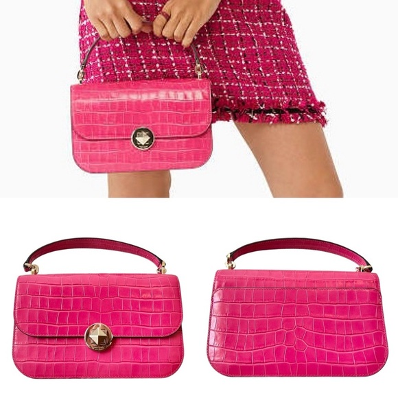 $449 Retail NWOT Kate Spade Audrey Croc Embossed 3-Way Pink Crossbody & Dust - Picture 4 of 13
